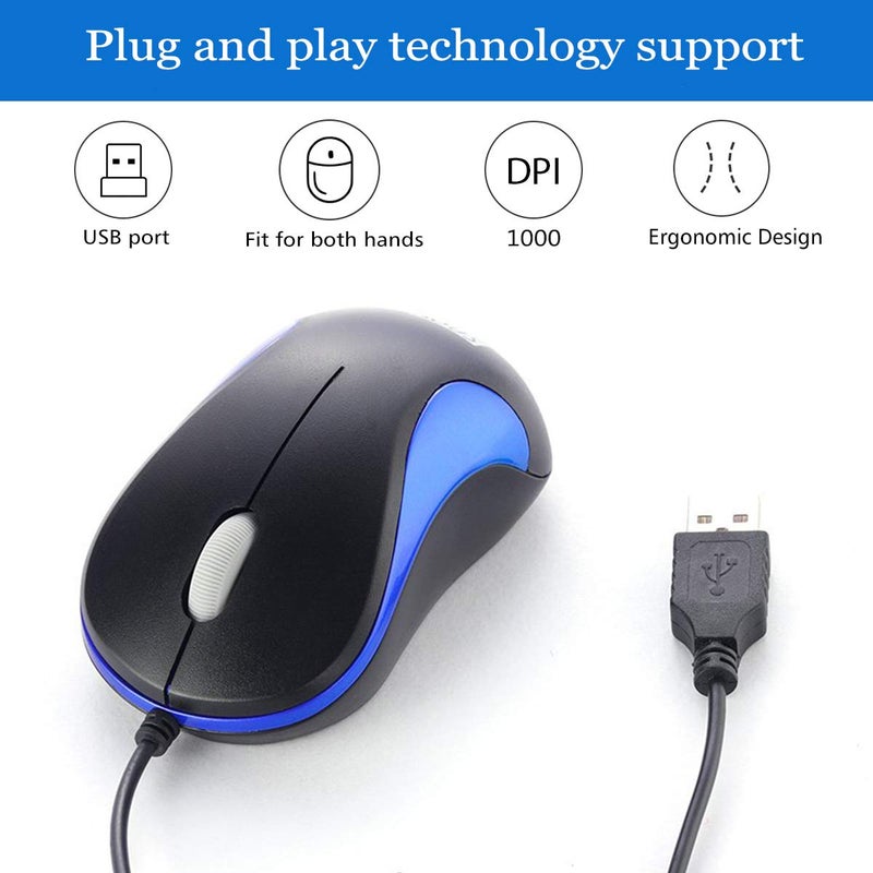 SOON GO Laptop Mouse 2 Pack USB Optical Wired Mouse for Office and Home Use Compatible PCs Laptop Desktop Windows 7/8/10/11/XP Vista and Mac Blue by SOONGO - Image 3